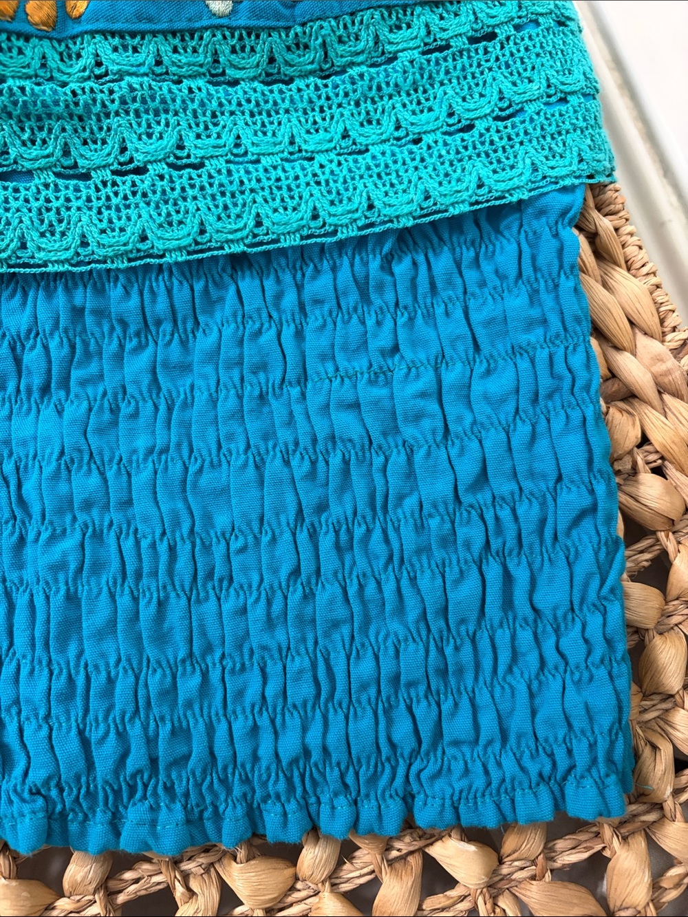 Turquoise Embroidered Off-Shoulder Top Size Small - Picture 4 of 6